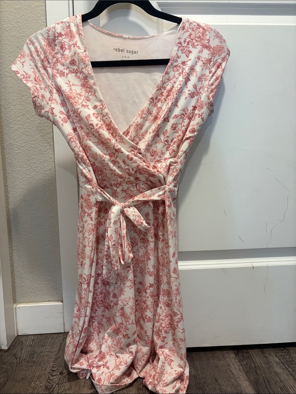 Rebel Sugar Cream and Pink Floral Wrap Midi Dress
